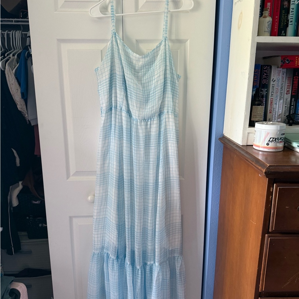 Light Blue Gingham Maxi Dress